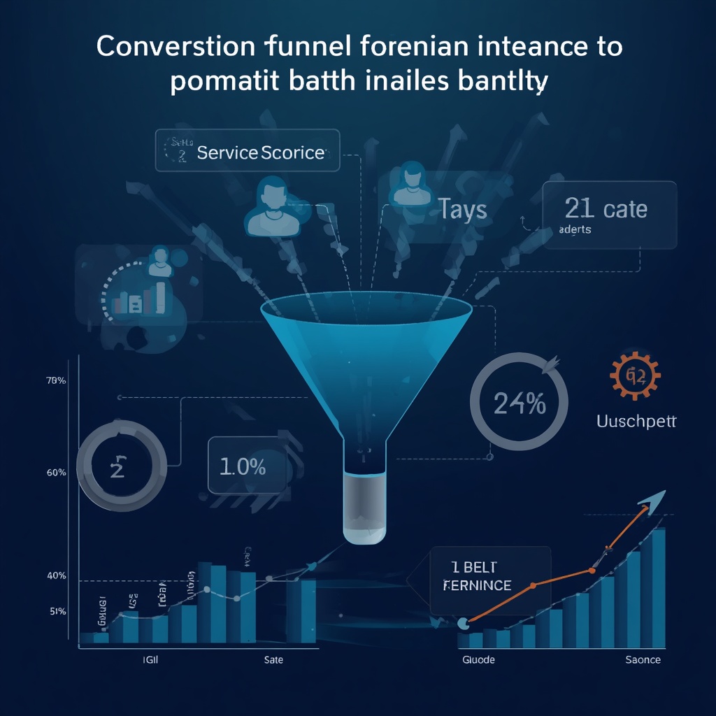 Data visualization showing conversion funnel metrics with upward trending graphs and performance indicators